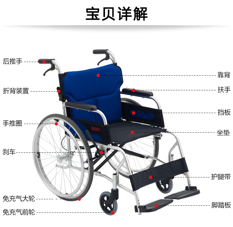 Miki 三貴 輪椅車(chē) LS-2型 折疊輕便 家用老人殘疾人手推代步車(chē)